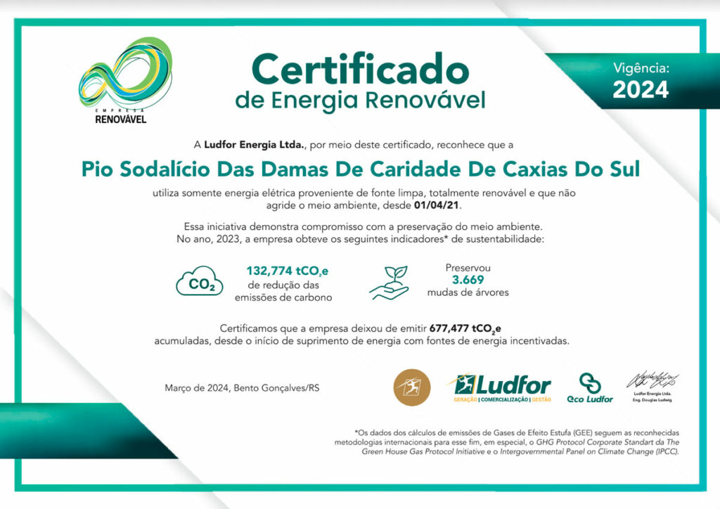 Certificado da Ludfor de energia renovável